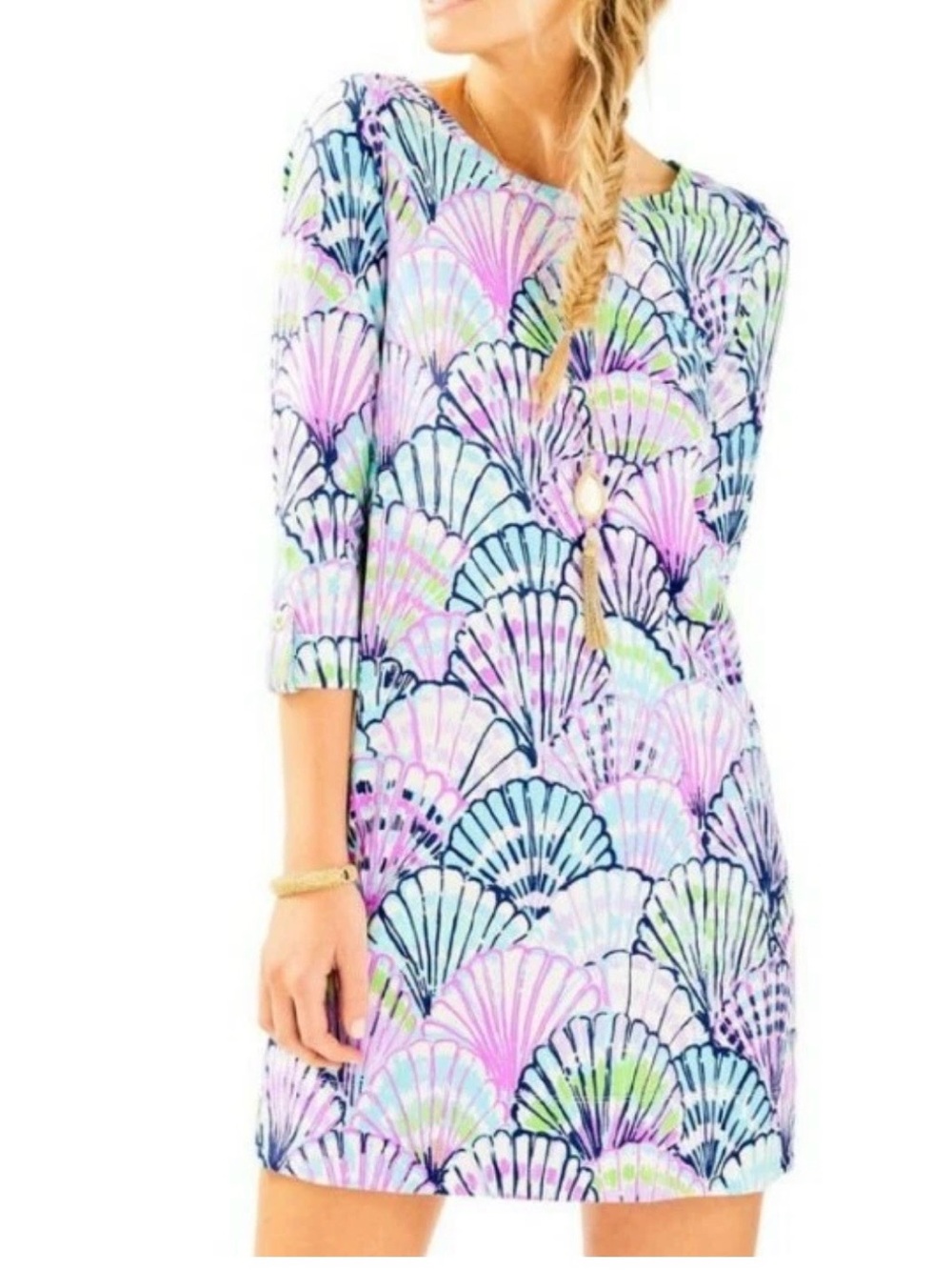Lilly Pulitzer Linden Serene Blue Oh Shello Pima Cotton Dress Sz Small